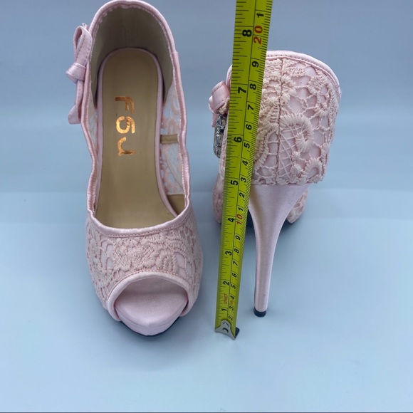 Pink Lace heels Peep Toe Rhinestone Platform Shoes - Picture 8 of 12